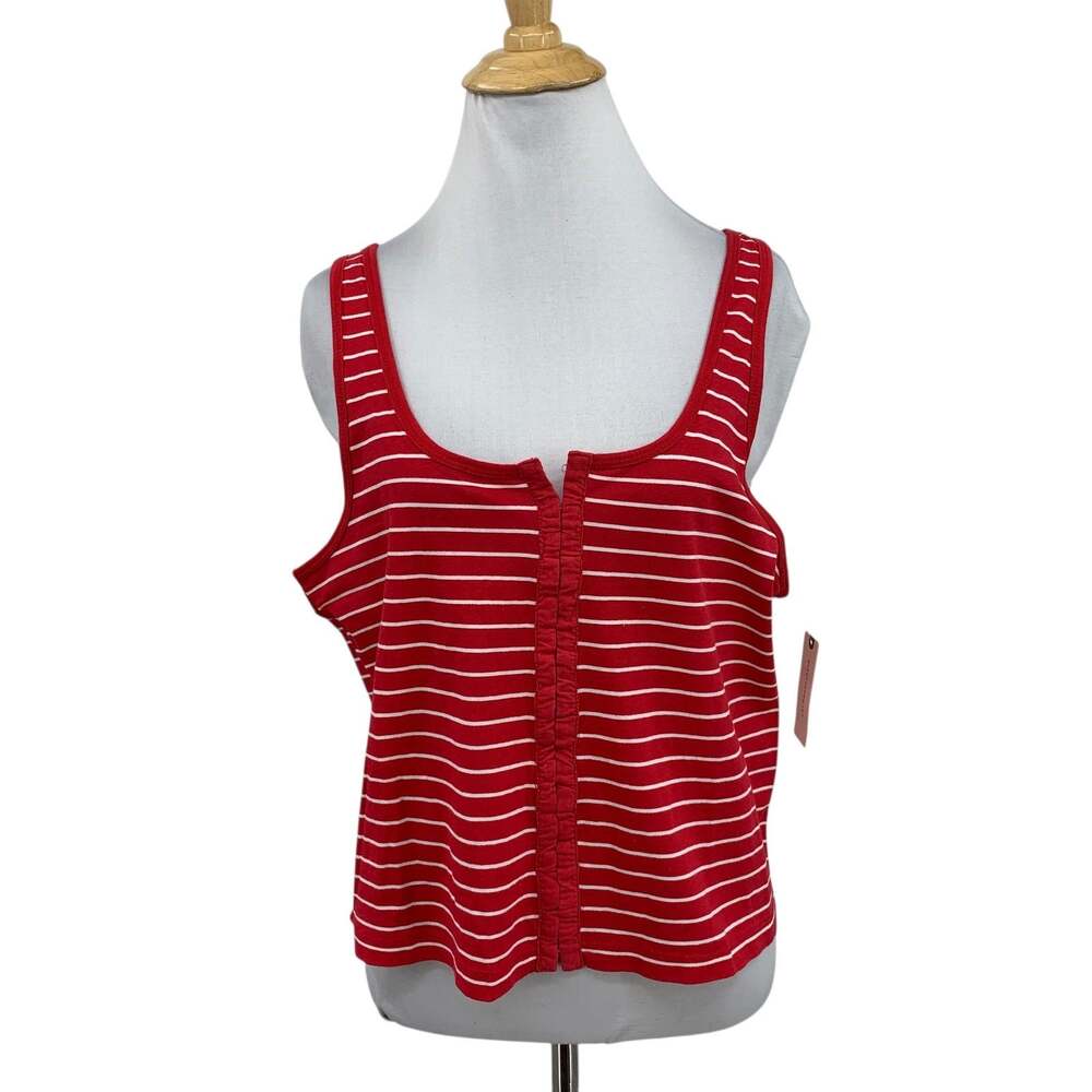 Pilcro Tank Top Women M Medium Red White Striped Scoop Neck Front Clasps Cropped